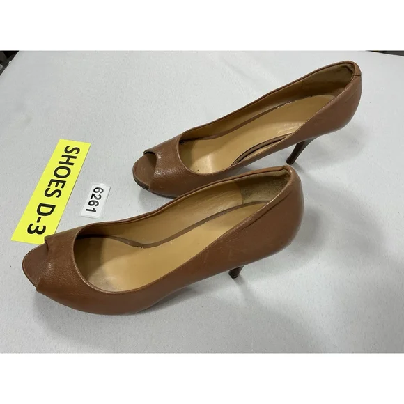 Womans Nine West Slipon Stiletto Pumps 7.5 M Brown Peep Toe - Picture 2 of 10